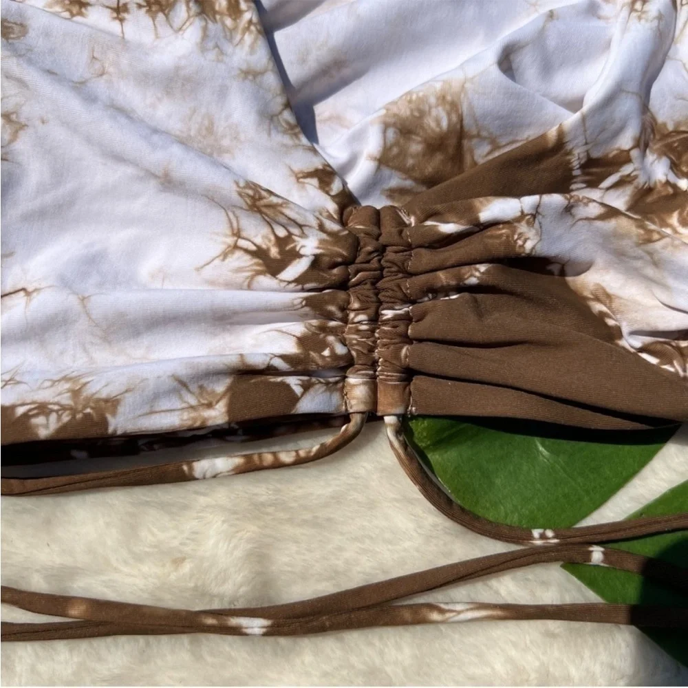 Frankie’s Bikinis Ryan Crop Tie Dye Set in Chocolate Brown and White - Picture 8 of 14